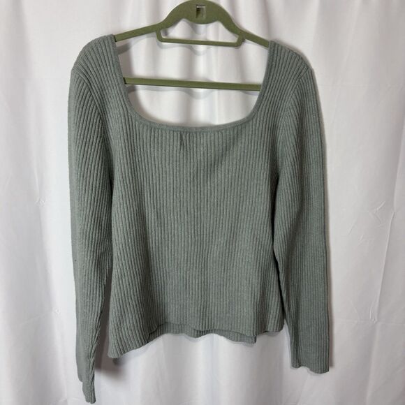 Old Navy Square Neck Crop Sweater Top 2X Gray Blue Ribbed L/S Cozy Cotton Soft - Picture 7 of 7
